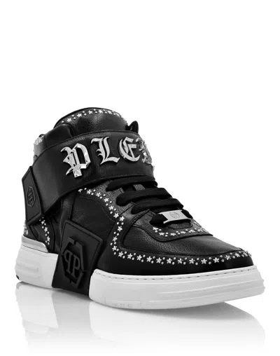 Philipp Plein Nappa Leather Mid-top Sneakers Gothic Plein In Black