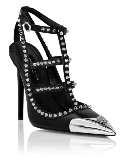 Philipp Plein Nappa Leather Sandals High Heels Studs In Black