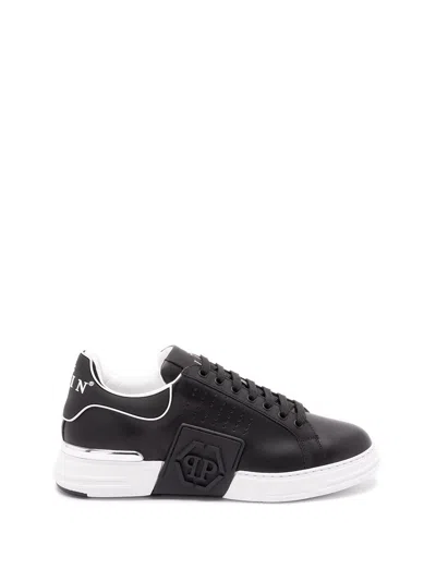 PHILIPP PLEIN NAPPA LEATHER SNEAKERS LOW-TOP `HEXAGON`