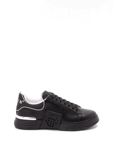 PHILIPP PLEIN NAPPA LEATHER SNEAKERS LOW-TOP `HEXAGON`