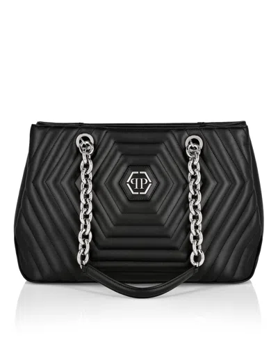Philipp Plein Nappa Shoulder Bag Hexagon In Black