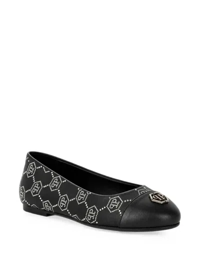 Philipp Plein Nappa Leather Ballerina Flats Monogram Strass In Multi