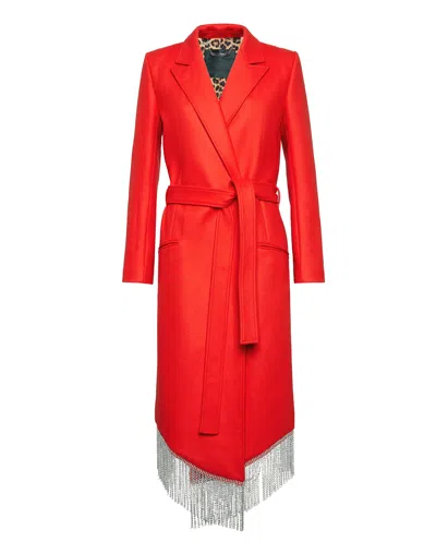 Philipp Plein Nara Full Color Crystal Classic Coat Fringe In Orange