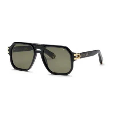 Philipp Plein Nero Lucido Acetate Sunglasses In Green
