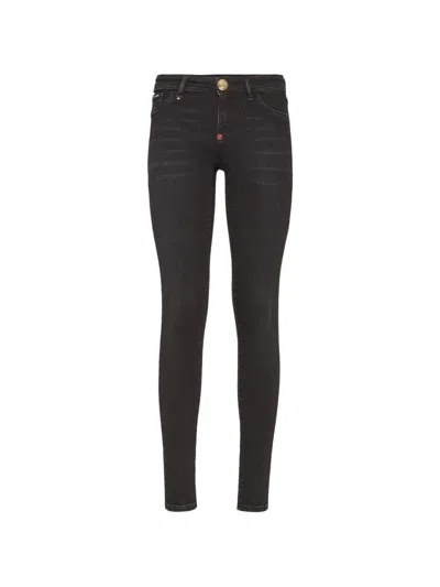 Philipp Plein Nothing Left At All Denim Leggings In Black