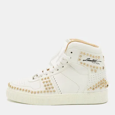 Pre-owned Philipp Plein Notorious Size 38 White Leather Studded High Top Sneakers
