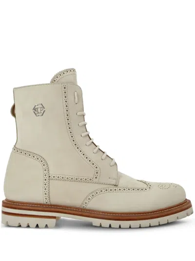 Philipp Plein Nubuck Leather Boots In Neutrals