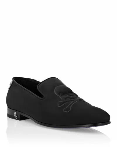 Philipp Plein Nubuck Loafers Skull & Bones In Black