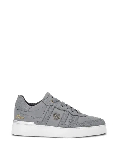 Philipp Plein Nubuck Low Top Sneakers Cocco In Gray