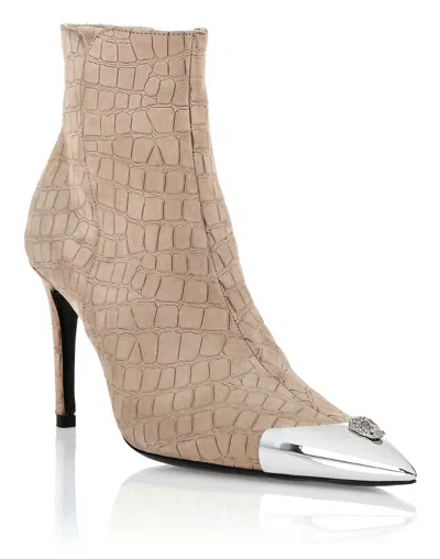 Philipp Plein Nubuck Mid-heeled Low Boots 9 In Brown