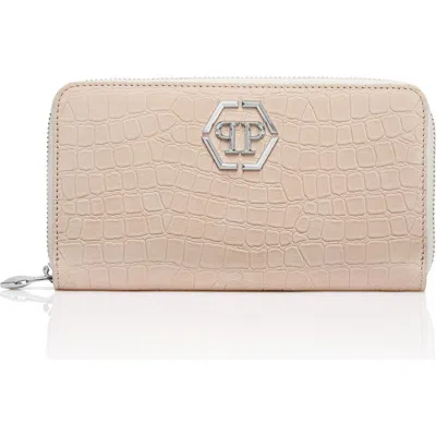 Philipp Plein Nubuck Rounded Zip Wallet Women In Beige