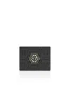 Philipp Plein Nylon And Leather Cardholder Monogram In Black