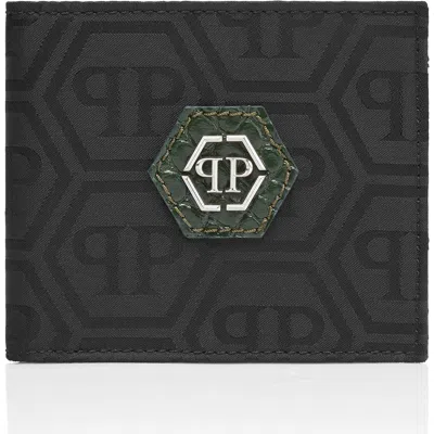 Philipp Plein Nylon And Leather French Wallet Monogram Men In Black