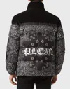 Philipp Plein Nylon And Suede Down Jacket Paisley Bandana In Black