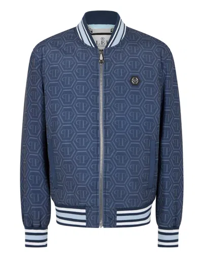 Philipp Plein Nylon Bomber All-over Monogram In Blue