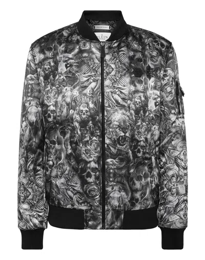 Philipp Plein Tatto-print Bomber Jacket In Silver