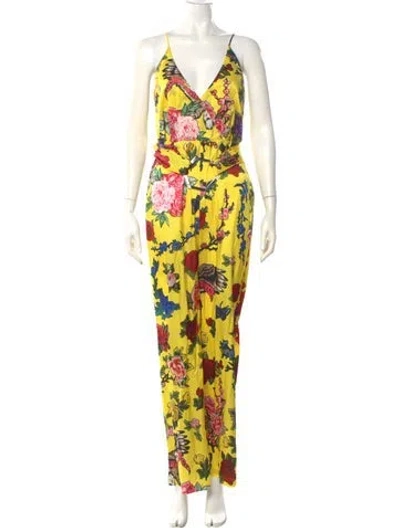 Pre-owned Philipp Plein Nylon Floral Print Jumpsuit In Yellow
