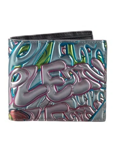 Pre-owned Philipp Plein Nylon Graphic Print Bifold Wallet In Silver