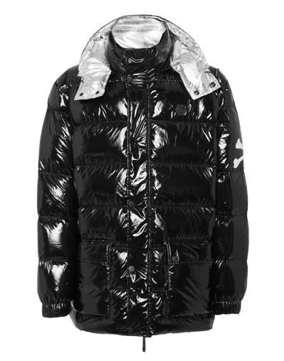 Philipp Plein Nylon Puffer Jacket Skull & Bones In Black