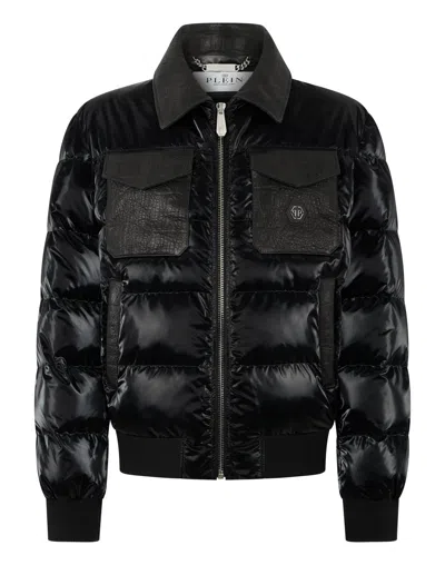 Philipp Plein Nylon Puffer Jacket With Cocco Inserts In Animal Print