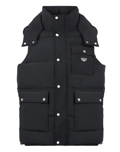 Philipp Plein Nylon Puffer Vest Gothic Plein In Black