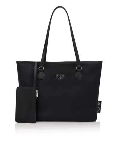 Philipp Plein Nylon Shopper Bag In Black