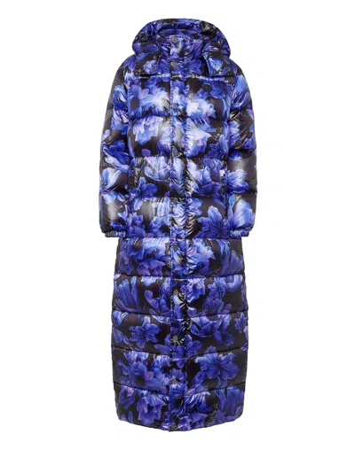 Philipp Plein Nylon Superlong Down Jacket Flowers In Multi
