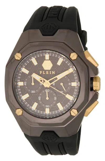 Philipp Plein Octagon Chronograph Silicone Strap Watch, 43.2mm In Brown