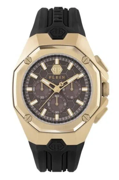 Pre-owned Philipp Plein Octagon (pwtba0423) Men's Gold/black Chronograph Quartz Watch