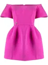 Philipp Plein Off-shoulder Silk Mini Dress In Pink