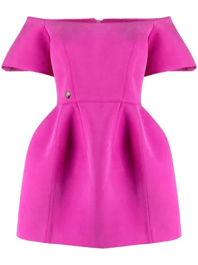 Philipp Plein Off-shoulder Silk Mini Dress In Pink