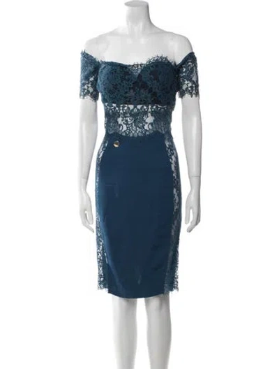 Pre-owned Philipp Plein Off-the-shoulder Mini Dress In Blue