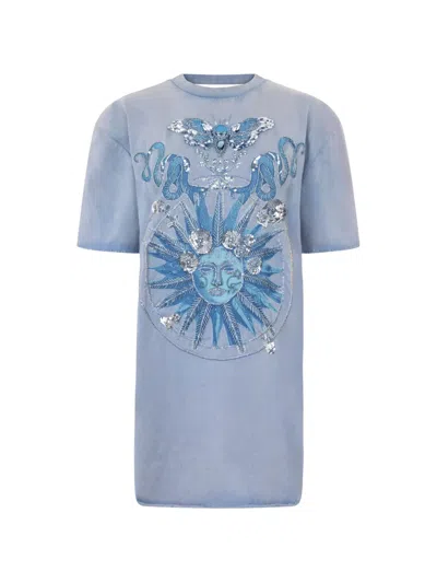 Philipp Plein Open-back Butterfly-motif Mini Dress In Blue