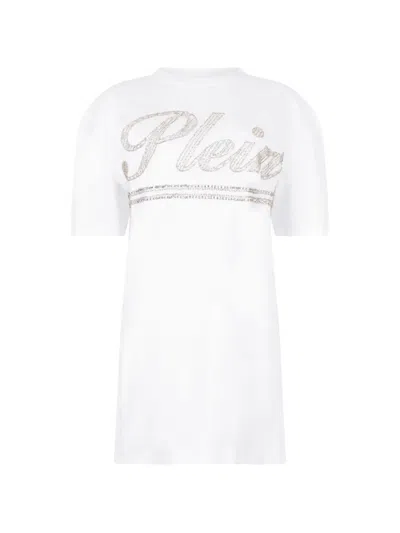 Philipp Plein Open-back Logo-strass Mini Dress In White