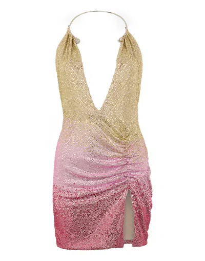 Philipp Plein Open Back Mini Dress Piercing Strass In Multi