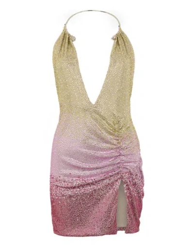 Philipp Plein Open Back Mini Dress Piercing Strass Women In Nudepink