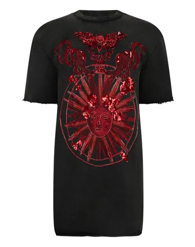 Philipp Plein Open Back T-shirt Dress Butterfly Tattoo In Black