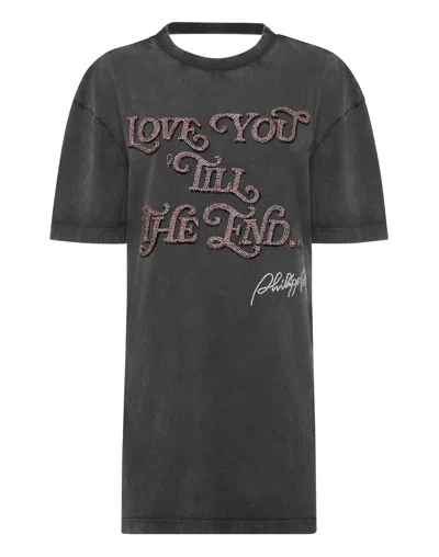 Philipp Plein Open Back T-shirt Dress Love Plein In Gray