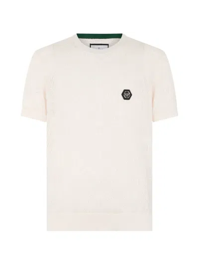 PHILIPP PLEIN ROUND NECK T-SHIRT OPENWORK MONOGRAM
