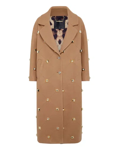 Philipp Plein Oversize Coat Studs In Beige