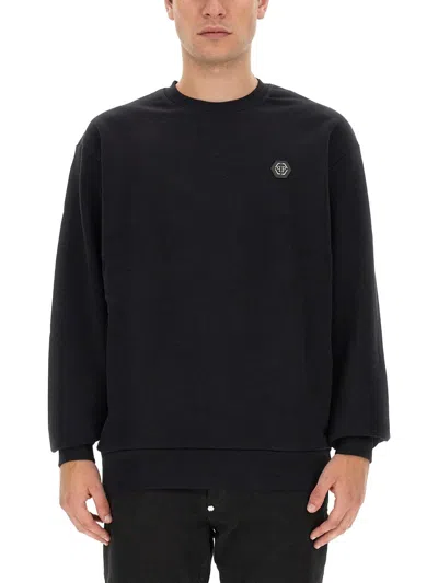 Philipp Plein Oversized Sweatshirt With Rhinestone Logo In Black