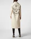 Philipp Plein Oversized Wool Long Coat Castoni Skull In White