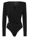 Philipp Plein Long-sleeved Bodysuit V-neck Mix Strass In Black