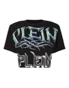 Philipp Plein Padded Shoulder Cropped Top Lettering In Black