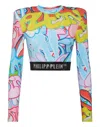Philipp Plein Padded Shoulder Cropped Top Ls Bombing Graffiti In Multi