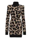Philipp Plein Padded Shoulder Lurex Turtleneck Dress In Brown