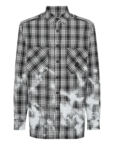 Philipp Plein Padded Vintage Checked Military Overshirt Ls Gothic Plein In Schwarz