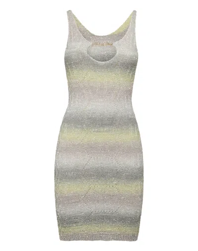 Philipp Plein Paillettes Short Dress Monogram Signature In Gray