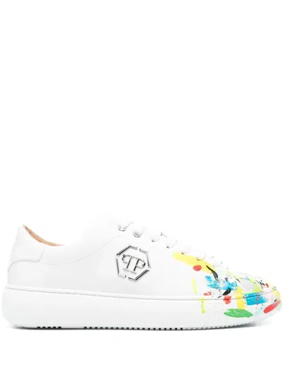 Philipp Plein Paint Splatter-print Lace-up Sneakers In White