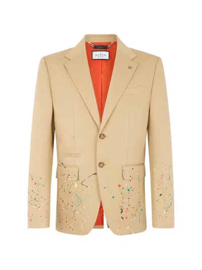 Philipp Plein Blazer Gigolo Fit Paint Splash Painted In Neutral
